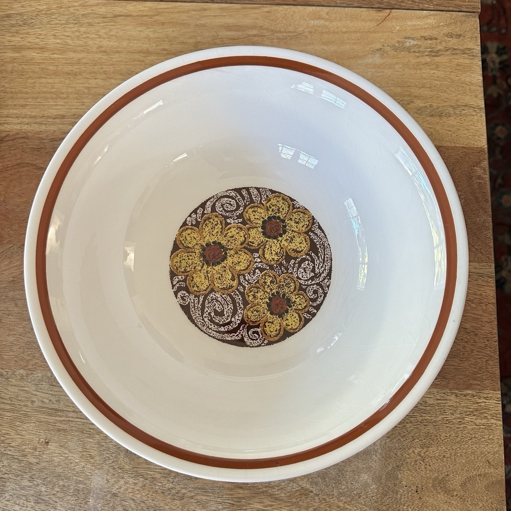Kingstone By Nikko Round Vegetable Bowl 9" Yellow Brown And White Flower Floral